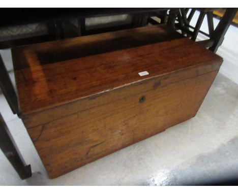 19th Century teak military trunk with hinged cover and brass side handlesPlaque removed from top.34ins wide x 18ins deep x 17