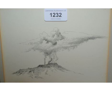 Dr. Edward Adrian Wilson, two fine pen and ink Antarctic landscape studies, both signed, ' Smoke Columns of Mount Erebus from