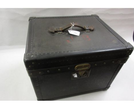 Malles Goyard, a brass mounted black fibre square trunk / hat box, stamped to the catch and labelled to the sides, 16.75ins x