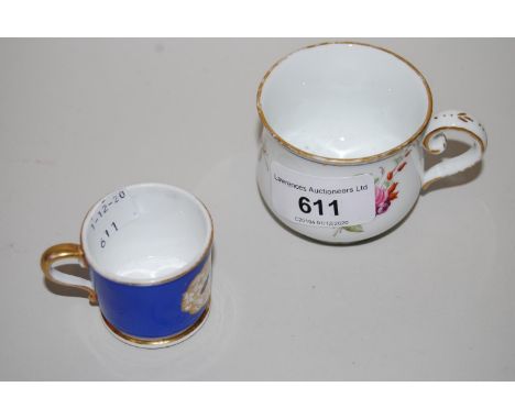 Worcester, Chamberlain and Co., miniature mug painted with insects on a blue ground together with a small Sevres style floral
