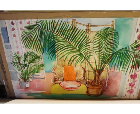 Folder containing a quantity of approximately forty watercolours by Pamela Guille, 20th Century oil on canvas, head and shoul