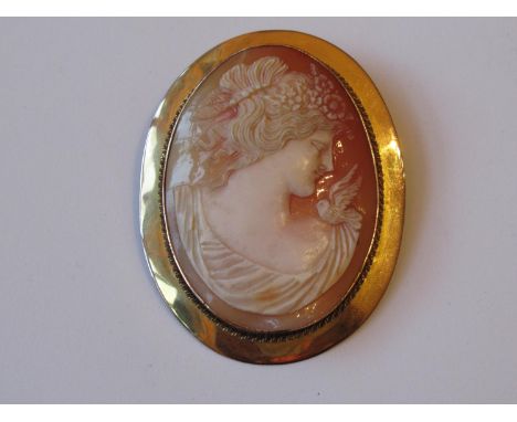 19th Century oval 9ct gold mounted carved shell cameo portrait brooch 