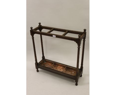 1930's Oak three division stick stand with copper drip tray 