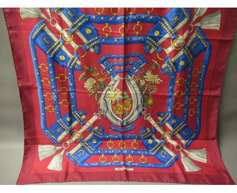 Hermes ' Aux Champs ' ladies silk scarf, 90cms square, in original boxSome stains 