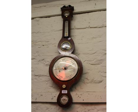 19th Century rosewood wheel barometer with silvered dials 