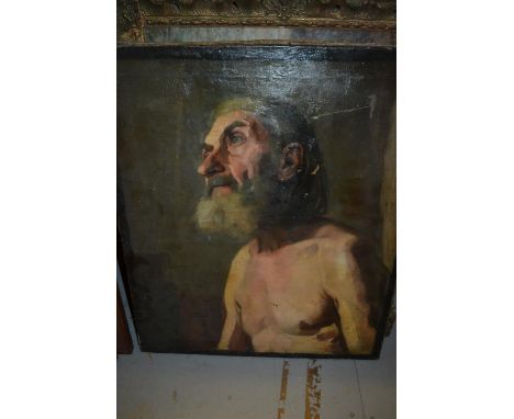 Oil on canvas, half length portrait of a bearded man, unsigned, 25.5ins x 21.5ins, unframed 