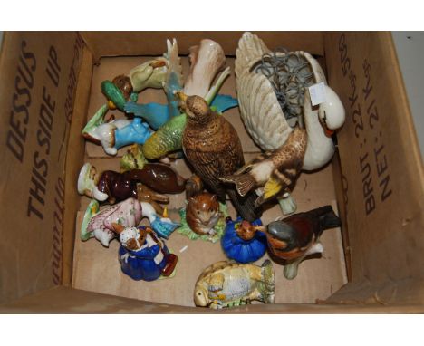 Nine various Beswick and Royal Doulton Beatrix Potter figures together with various Beswick and Goebel figures of birds and o