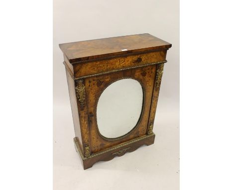 Good quality Victorian figured walnut marquetry inlaid and ormolu mounted pier cabinet with a floral inlaid frieze above an o