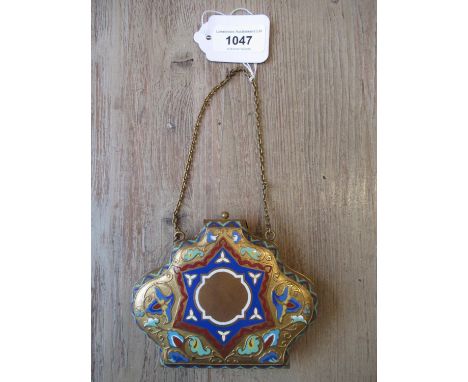 Ladies gilt brass and champleve enamel evening purse, 4.5ins wide 