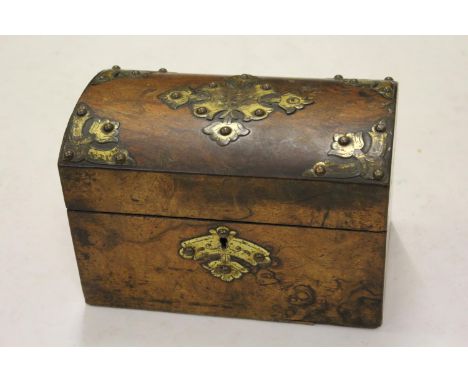 19th Century burr wood brass mounted dome top tea caddy (lacking interior) and five various other boxes 