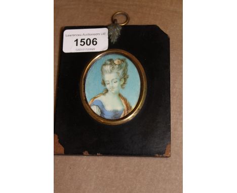 19th Century oval ebonised framed miniature portrait of a young lady 