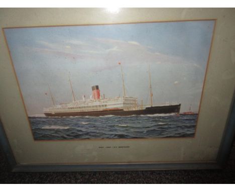 Early 20th Century watercolour, portrait of a two masted steam sailing vessel together with a quantity of nautical related pr