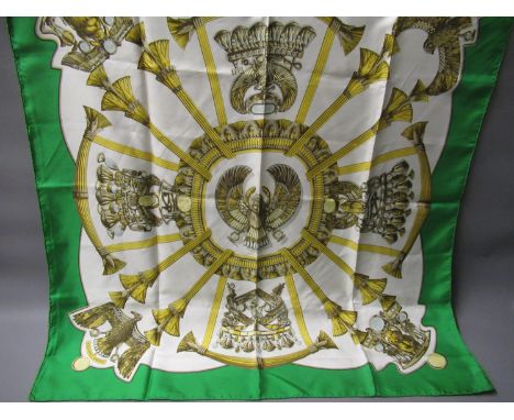 Hermes ladies ' Scarab Egyptian ' silk scarf with green border, 90cms square (unboxed) 