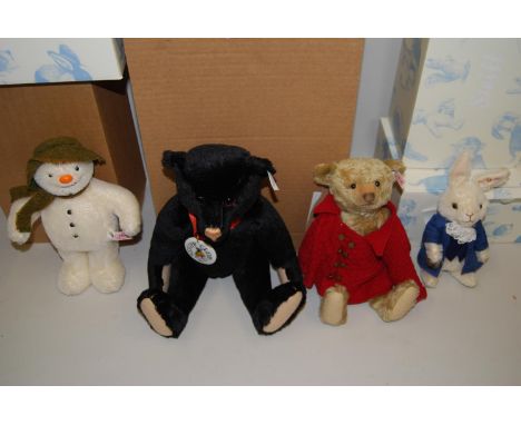 Group of four Steiff boxed soft toys, Snowman 664557, Vincent 034534 and Teddy Bears 662959 and 420160 