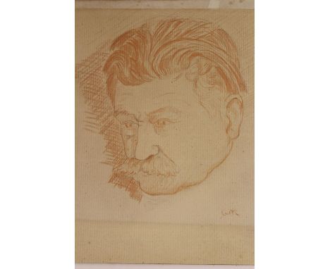 Attributed to William Rothenstein, a sanguine drawing portrait of a gentleman (monogrammed), together with a quantity of othe