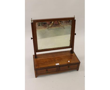 19th Century satinwood and rosewood crossbanded rectangular swing frame toilet mirror with a two drawer box base, 21.25ins wi