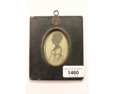 19th Century oval silhouette and pencil portrait of a girl, together with a silhouette full length portrait of a  man 
