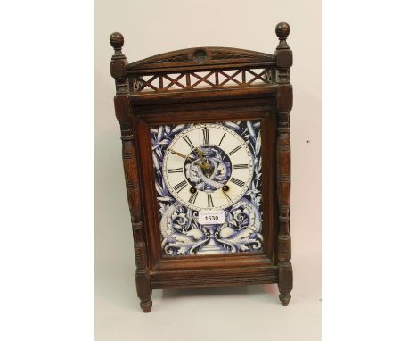 Late 19th Century walnut cased two train mantel clock with blue and white ceramic dial, signed Russell and Son, Liverpool (at