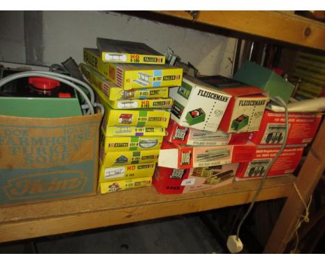 Fleischmann & Faller, large quantity of boxed and loose station buildings, other buildings, track, accessories, control boxes