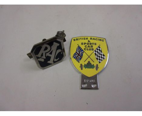 British Racing and Sports Car Club enamel car badge together with an R.A.C. chrome and enamel car badge 