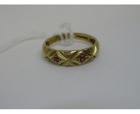 9ct Gold ruby and diamond gypsy set ring 