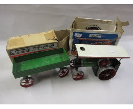 Mamod steam traction engine and a Mamod open wagon, both in original boxes 