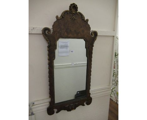 Mid 20th Century figured walnut and parcelgilt wall mirror in 18th Century style, 36in high 
