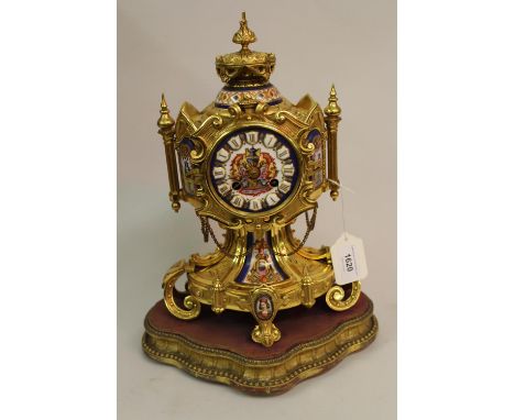 19th Century French ormolu porcelain mounted mantel clock having matching dial with Roman numerals and two train movement str