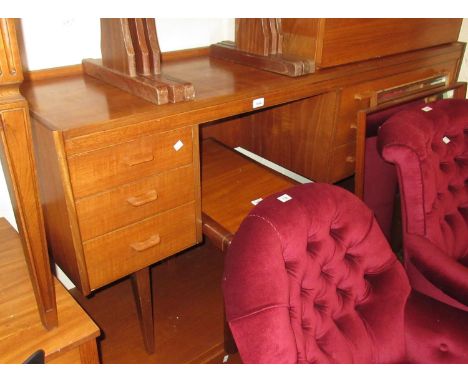 Pair of Danish teak rail back side chairs with paper cord seats together with a md 20th Century teak dressing table with mirr