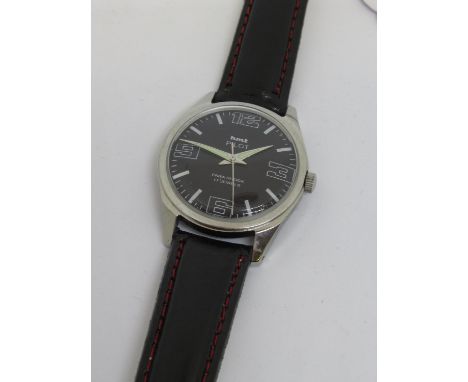 HMT Pilot gentleman's stainless steel wristwatch with black enamel dial and stainless steel strap 