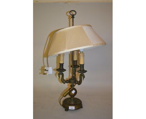 20th Century brass table lamp with cream shade (at fault) 