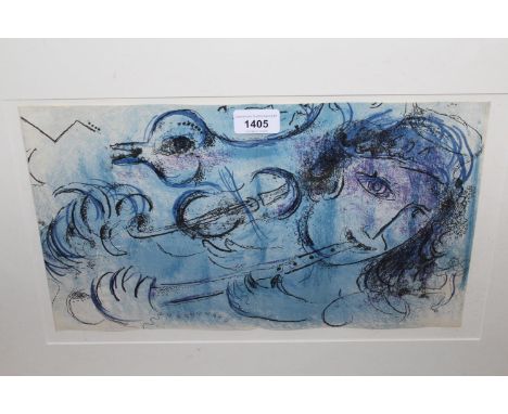 20th Century silk screen abstract portrait of a boy and various musical instruments, 9ins x 15ins, gilt framed 