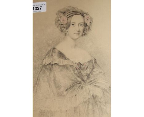 Thomas Sampson signed pencil and watercolour, portrait of a young lady, gilt framed, 9.5ins x 8.25ins 