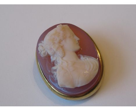 19th Century oval gold mounted carved hardstone cameo portrait of a lady 