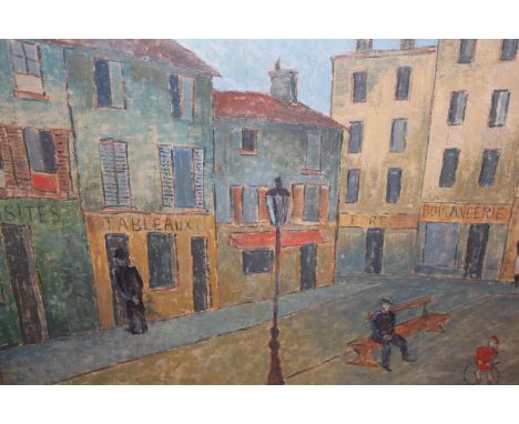 Otto V. Muller, signed oil on canvas, street scene with figures and child playing, 21ins x 25ins 