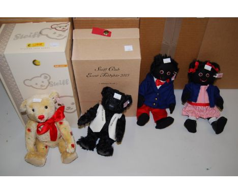 Group of four Steiff boxed soft toys, Golly Girl 661099, Golly Boy No. unknown, Teddy Bear 656507 and Event Teddy Bear 420382