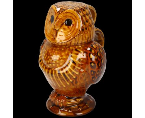 Carole Glover, Studio pottery owl design flask and cover, signed under base, height 17cm Good condition