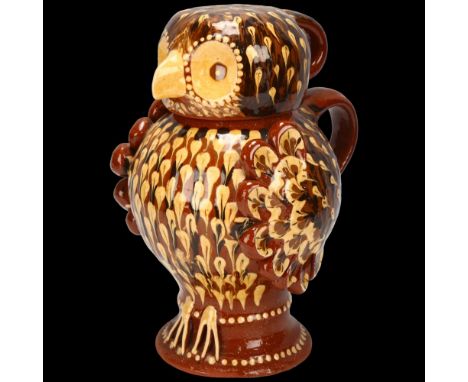 Carole Glover, Studio pottery owl design flask and cover, height 17cm Good condition