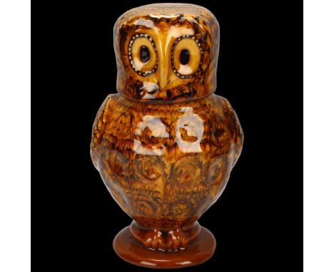 Carole Glover, Studio pottery owl design flask and cover, signed under base, height 19cm Good condition