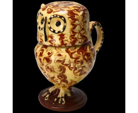 Carole Glover, Studio pottery owl design flask and cover, height 15cm Lid restored
