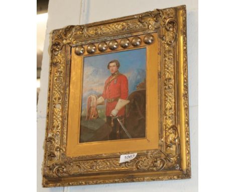 English School (19th century) Portrait of C.E. Basset Lennard, 5th D.G., gilt and gesso frame mounted with seven tunic button