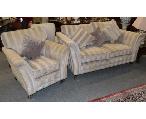 A Barker &amp; Stonehouse two seater sofa with striped upholstery, together with a matching armchair, sofa length 184cm