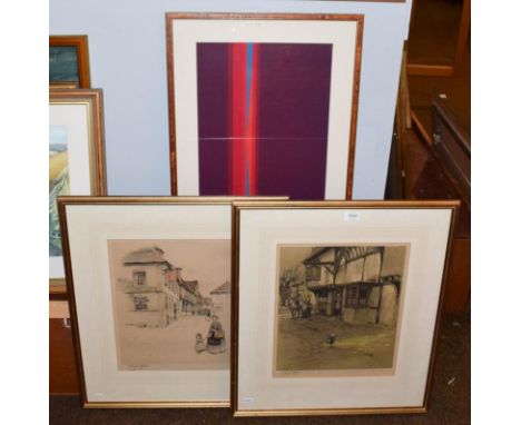 After Cecil Aldin prints, Cockrel before a tavern, signed print, together with a further work by the same hand, and a modern 