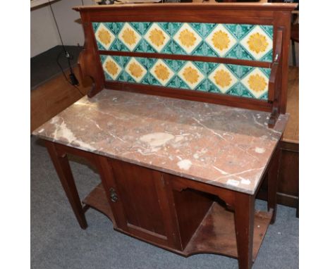 A Victorian wash stand with tile back and marble top, together with a Moorish style fountain