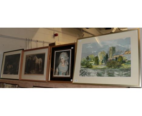 J.B Pratt after Peter de Wint ''Cookham'', signed engraving together with another ''Lincoln'', J.B Pratt after David Cox ''Go