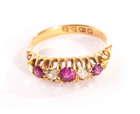 An Edward VII 18ct gold diamond and ruby five stone ring, hallmarks for Chester 1910, approx 4g 