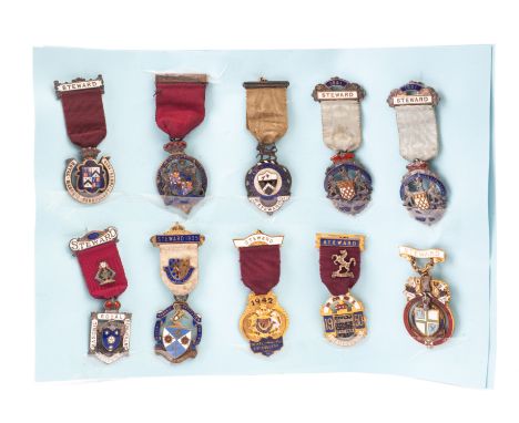 Of Masonic interest: A collection of ten silver and other Steward Jewel medals, all with enamel decoration for the Royal Maso