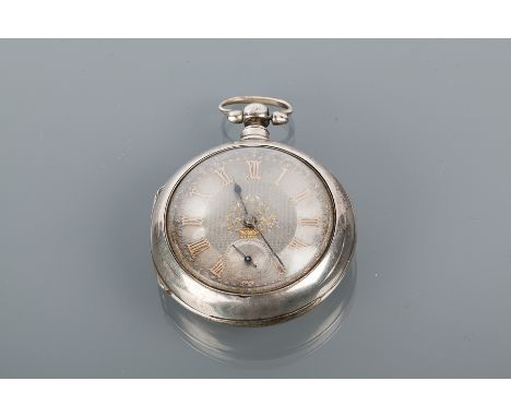 STERLING SILVER PAIR CASED FUSEE POCKET WATCH WITH SILVER DIAL
maker John Strachan, the silver dial with gold Roman numerals 