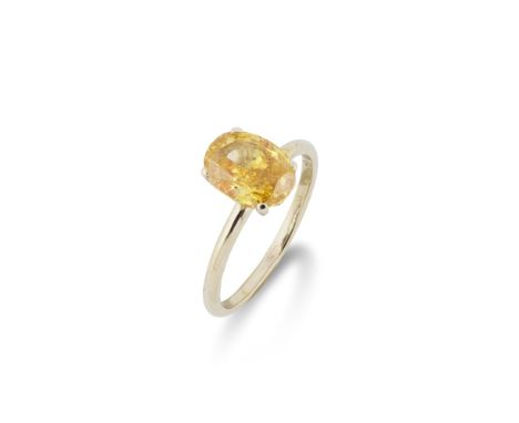 BAGUE SOLITAIRE DIAMANT FANCY INTENSE ORANGE-YELLOWSertie griffe d'un diamant Fancy Intense Orange-Yellow de taille ovale pes