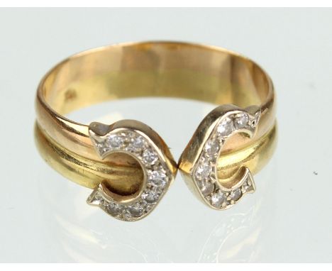 Brillant Ring - GG/WG 750 punziert Gelbgold / Weißgold 750 (18 Karat), ca. 3,9 Gramm, optisch geteilte Ringschiene von ca. 5 